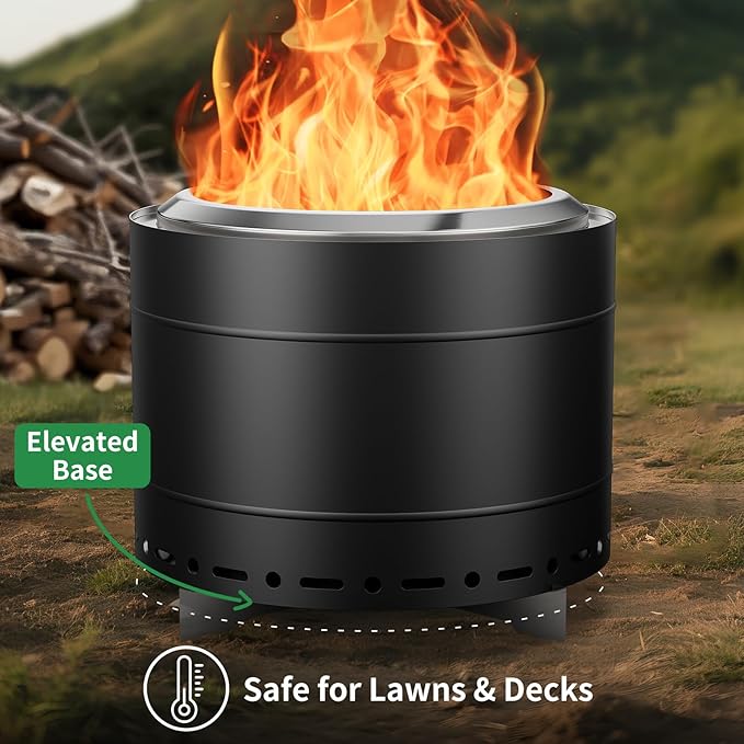19.5 inch Smokeless Fire Pit with Carry Bag, Stainless Steel Outdoor Smokeless Firepit, Wood Burning Fire Pits for Camping, Bonfire,Low Smoke Firepit for Outside(Black)