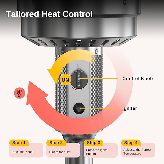 EAST OAK Anti-rust 50,000 BTU Patio Heater for Outdoor Use With Double-Layer Stainless Steel Burner, Table Design and Wheels, Propane Patio Heater for Home and Commercial, Stainless Steel