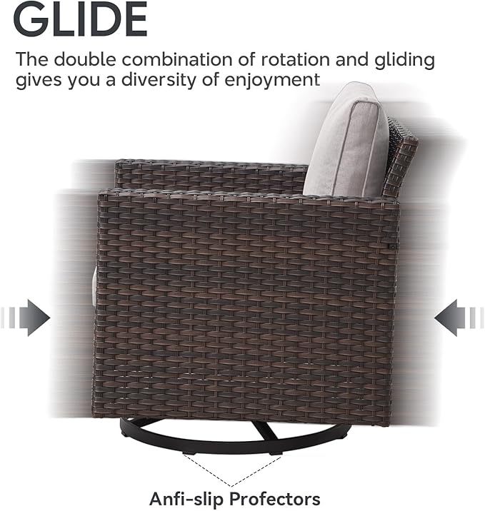 4 Piece Wicker Patio Furniture with Fire Pit Table - Outdoor Conversation Set with 50,000 BTU Fire Pit, All Weather Rattan Patio Set for Deck Backyard Garden - Brown Wicker Beige Cushion