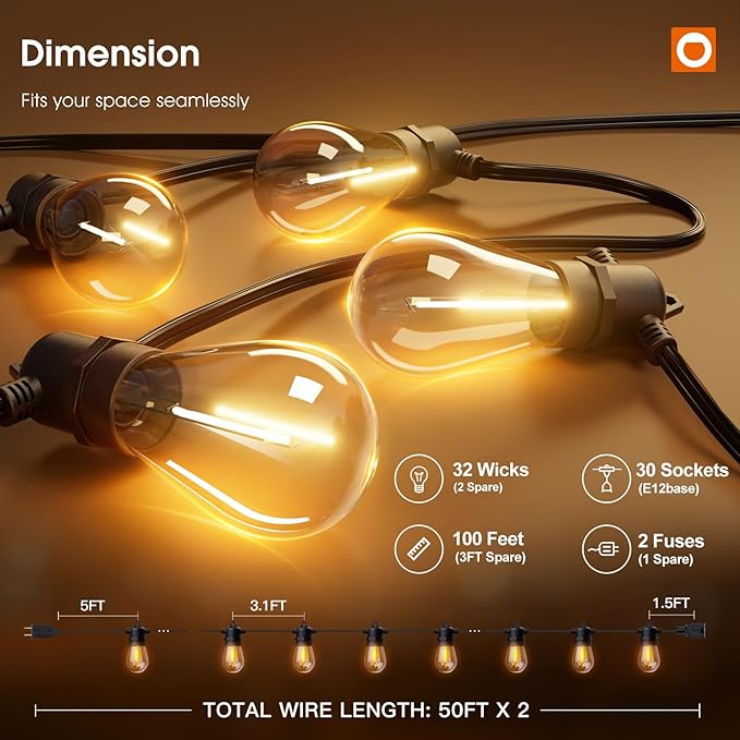 addlon 100FT LED Outdoor String Lights with Edison Shatterproof Bulbs, Heavy-Duty and Weatherproof Strand, Commercial Grade Patio Lights, Decorative for Garden or Patio, Black