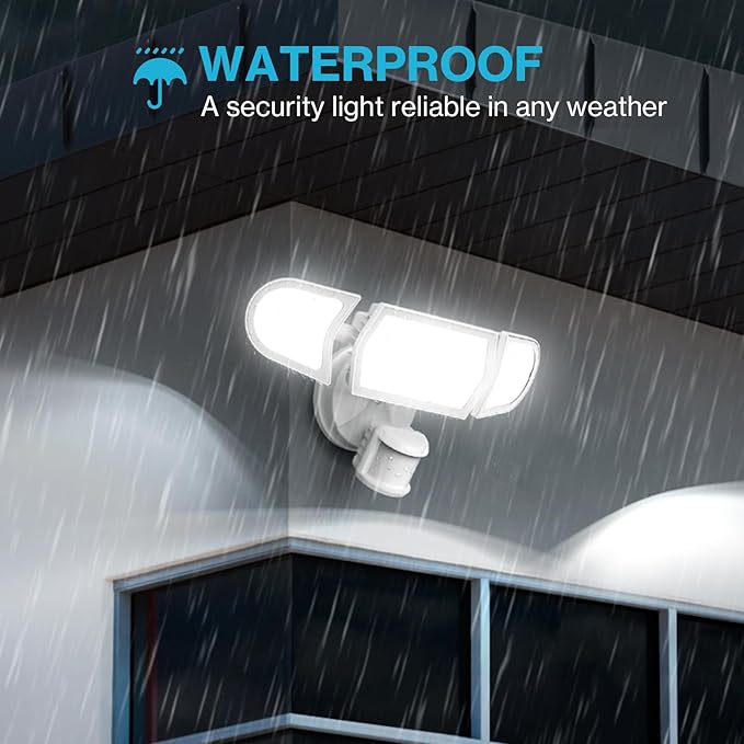 Olafus 100W LED Security Light Motion Sensor Outdoor Light, 2 Pack Motion Flood Light Dusk to Dawn, 9000LM Super Bright 6500K Exterior Motion Detector Floodlight for Garage Yard Porch Eave IP65, White