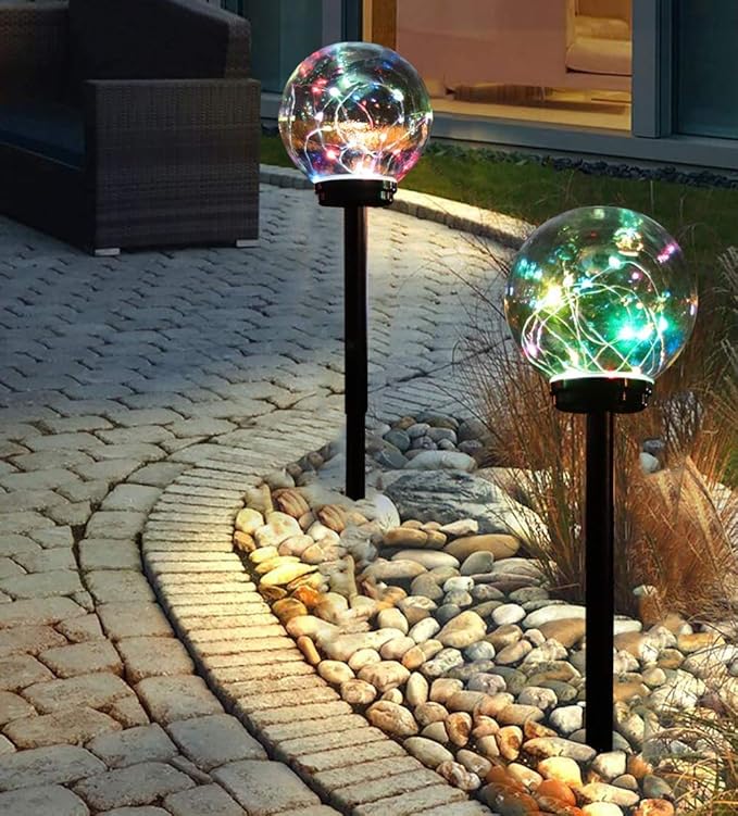Solar Lights Outdoor Garden Decor,LED Multi-Color Changing 5.9in Globe Waterproof Lamp,Birthday Gifts for Women Mom,for Yard Lawn Backyard Landscape Pathway Patio Outside Gardening Gifts-2 Pack