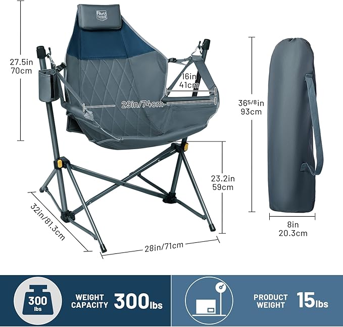 TIMBER RIDGE Hammock Camping Chair with Adjustable Backrest, Heavy Duty Folding Hammock Chair Supports 300lbs, Portable Hammock Chair for Camping, Travelling and Patio, Blue 2 Pack
