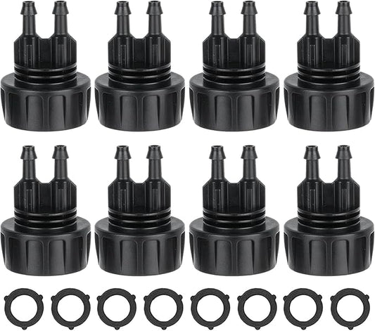 8pcs Garden Hose Adapters, 3/4'' Faucet Convert to 1/4'' Drip Irrigation Tubing, Drip Irrigation Hose Connectors for Outdoor Watering, Fittings with 8pcs Rubber Washers (2 Barbs)