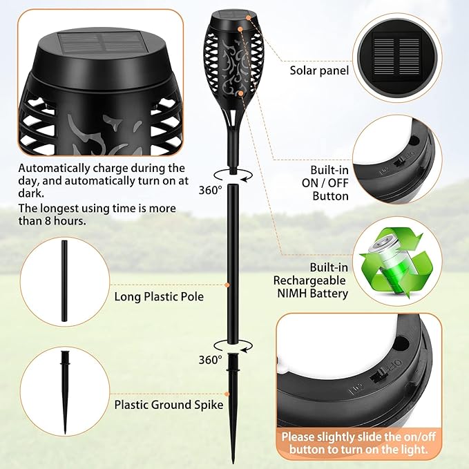 4 Pack Solar Torch Lights Outdoor Waterproof - Blue Flickering Flame, Outdoor Solar Garden Lights for Yard, Tiki Torches for Outside Patio Pathway Decorations