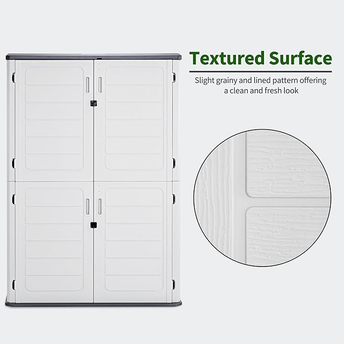 Macrout 50 Cu.Ft Plastic Outdoor Storage Cabinet with Shelves, 4.3 x 2.5 ft Waterproof Resin Outdoor Storage Shed with Floor, Lockable Vertical Shed for Garden and Patio