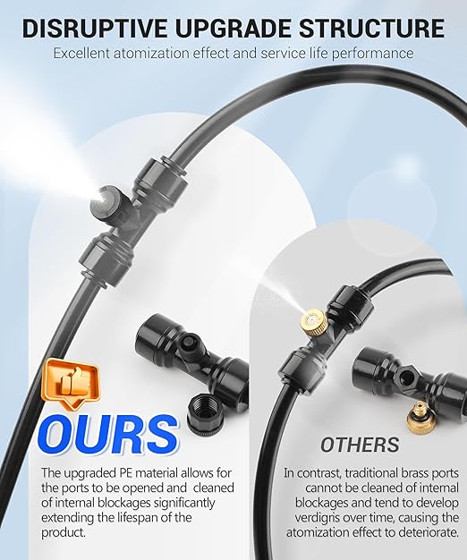 60FT Misters for Outside Patio Misters for Cooling (22 Mist Nozzles) Outdoor Water Patio Hose Greenhouse Mister System Outside Mist Backyard Trampoline for Waterpark Watering Misters for Cooling