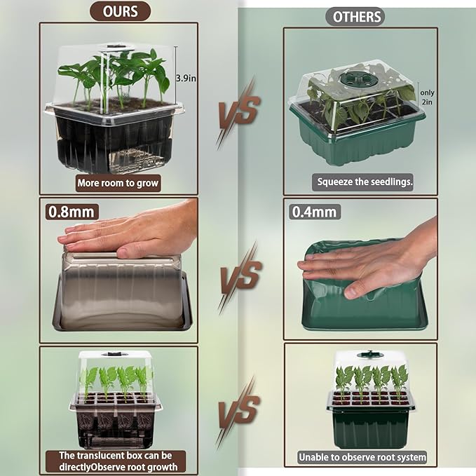 Seed Starter Trays Self-Watering - Kit with Humidity Dome, 5-Pack 60-Cell Plant Seedling Tray,Reusable Germination Trays for Indoor Gardening Seeds Growing Starting