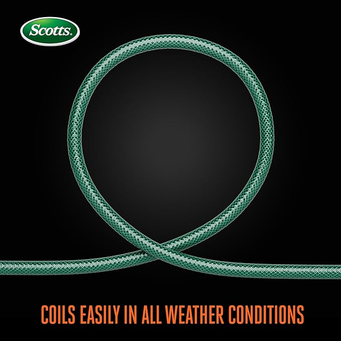 Scotts 50 ft. Garden Hose – 5/8 in. Diameter, 4-Ply Construction, 300 PSI, High-Pressure, Easy-to-Coil Water Hose with Crush-Resistant Couplings, Easy to Connect for Lawn and Garden Use