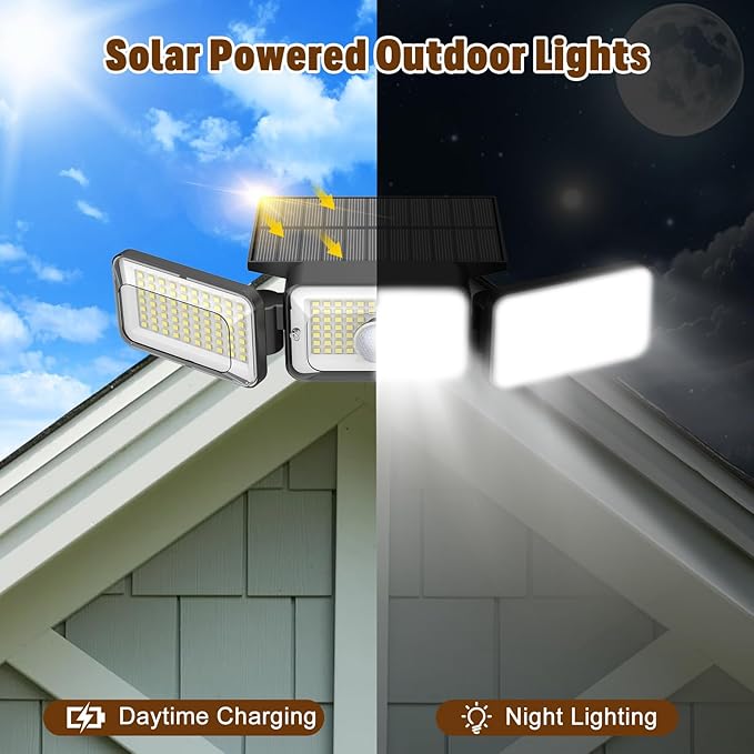 Solar Lights Outdoor Waterproof, Motion Sensor & Flood Outdoor Lights with Remote Control, 4 Adjustable Modes, 3000LM & 218 LED, High-Energy-Density Solar Panel-Monocrystalline Technology, 2 Pack