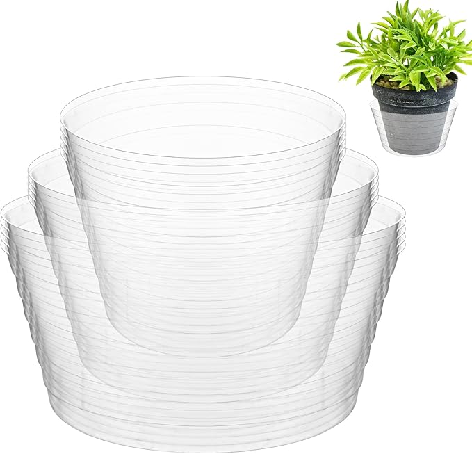 Hoolerry Plastic Plant Saucer Clear Deep Drip Tray Thickened Clear Plant Saucers Trays for Pots Deep Drip Trays for Home Garden Indoor and Outdoor Potted(15 Pcs,4, 6, 8 Inch)