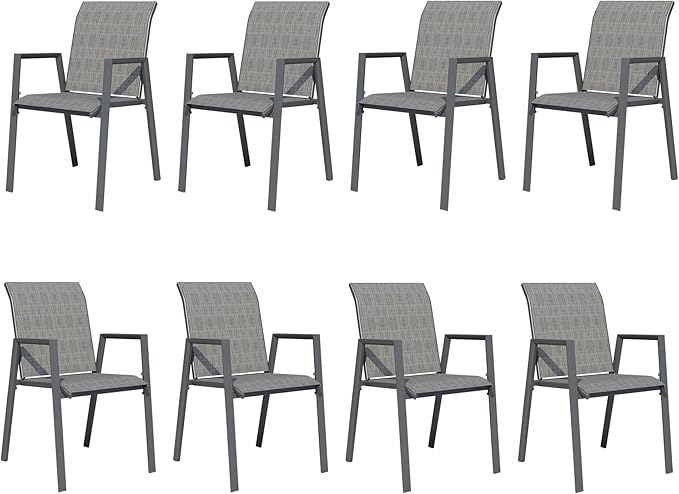 Outdoor Patio Chairs Set of 8, Grey Stackable Outdoor Chairs, Lightweight Patio Set with High Back, Metal Dining Chair for Lawn, Garden, Yard and Deck