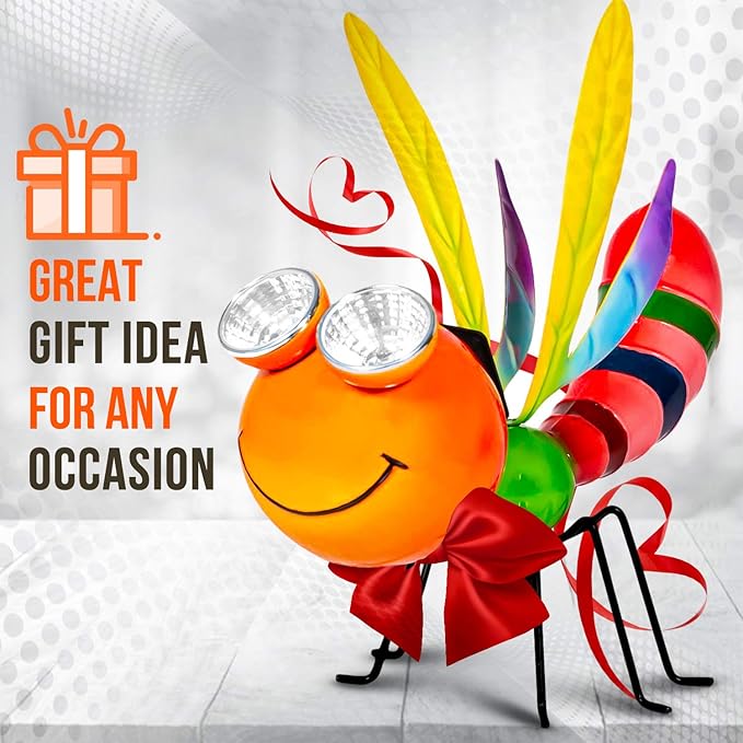 Shefio Dragonfly Solar Light - Metal Yard Art - Add Whimsy To Your Garden - Solar Yard Decorations - Outdoor Decor