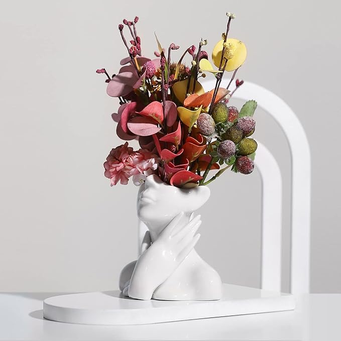 XSMXLNKWL Ceramic Face Vase White Flower Vase for Decor, Female Face Vase Art, Modern Decorative Vase Centerpiece for Table, Shelf, Living Room, Office, Bedroom, Small