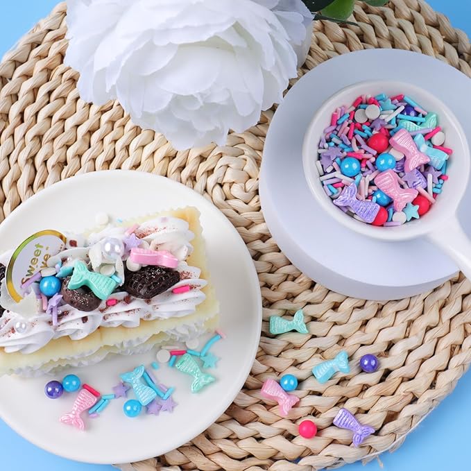 Mermaid Sprinkles for Cake Decorating, Mermaid, Jimmies, Confetti & Pearl Sugar Mix for Cupcakes, Ice cream, Cookies and Donuts Toppings