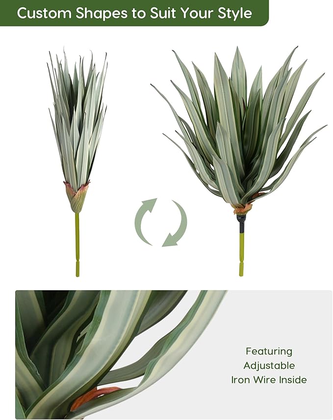 Velener Artificial Outdoor Agave Plants, Light Green Outdoor Faux Plants with Broad Sword-Shaped Leaves, Small Size UV Resistant Fake Agave Plants for Indoor and Outdoor Decor(14 Inch)-2 Pack