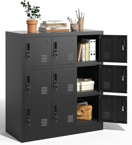Employee Storage Locker,9 Door Storage Locker,Metal Locker for Employees Office Steel Gym Lockers with Card Slot,Office Storage Lockers for Home,School(Black)