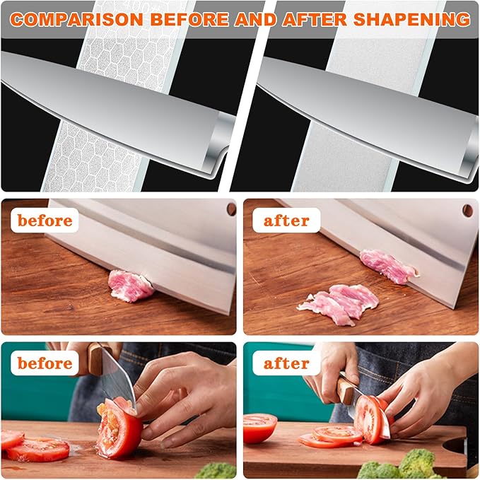 Diamond Sharpening Stone,400/1000 Grit Handheld Double-Sided Diamond Sharpener 5 in 1 Honeycomb Surface Knife Sharpener Plate Whetstone with Ceramic & Tungsten Steel Scissor Slot,Blue