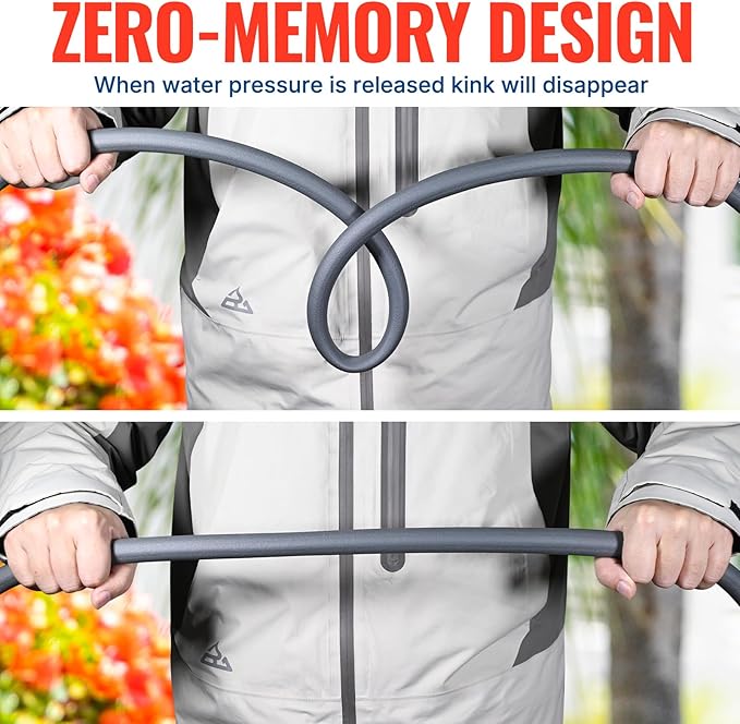 YAMATIC Heavy Duty Garden Hose 5/8 in x 100 ft with Swivel Handle, Super Flexible Water Hose, All-weather, Lightweight, Burst 600 PSI, Grey