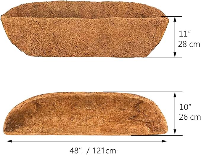 1 Pcs Trough Coco Liner 48 inch Wall Planter Replaceable Coco Liner for Window Box, Fence Flower Baskets