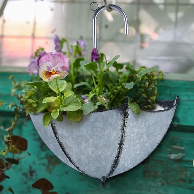 yosager 3 Pack Galvanized Metal Umbrella Wall Planter, Hanging Wall Flower Holder, Succulent Hanger Vase Indoor Outdoor Rustic for Garden Home Wall Decor