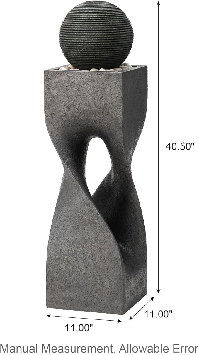 Glitzhome Modern Geometric Outdoor Water Fountain with LED Light, Oversized Pedestal Water Fountains with Submersible Pump, Sphere Floor Standing Fountain with Pebbles for Garden Patio Decor, 40.5”H