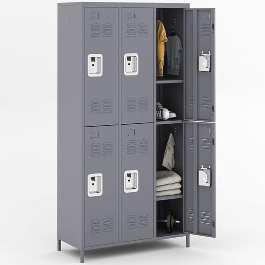 Metal Lockers for Employees, Storage Employee Locker, 72" Storage Lockers with Shelves Steel Cabinet for Home (Gray, 6 door-72'')