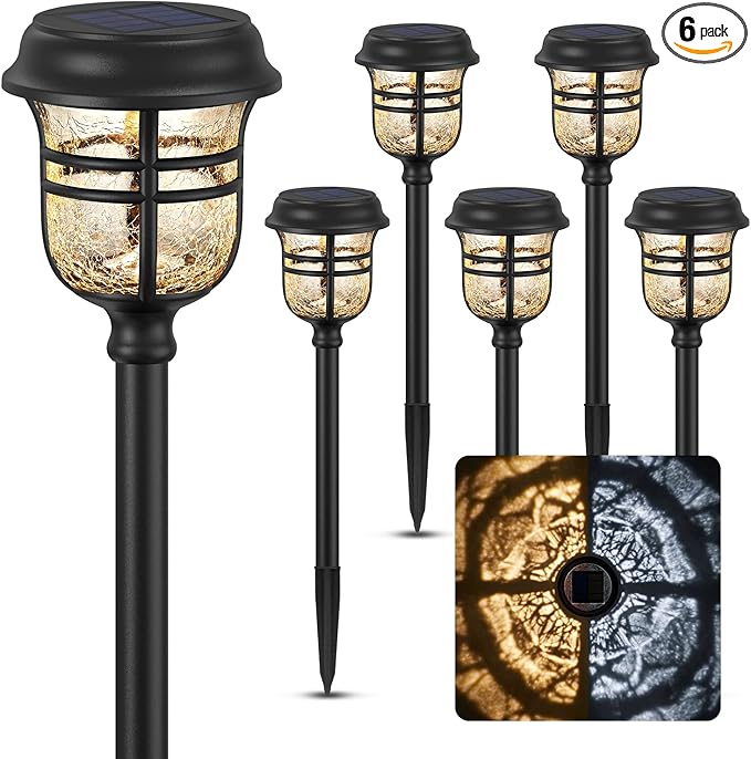 XMCOSY+ Solar Pathway Lights Outdoor, High Lumens LED Garden Lights with 2 Lighting Modes, Solar Powered Light, IP65 Waterproof Auto ON/Off for Yard Walkway Driveway Decor (Warm & Cool White)