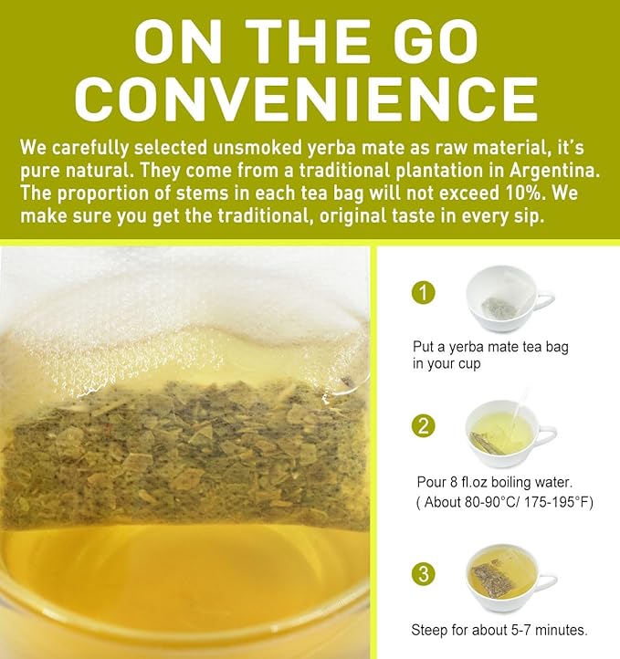 Olvvla - Premium Yerba Mate Tea - 60 Count - 100% Natural Argentine Yerba Mate Tea Bag - Unsmoked Pure Yerba mate - Medium-Caffeine Energy Tea