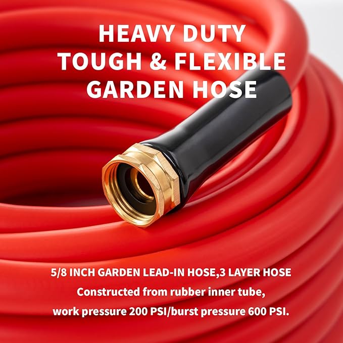 Garden Hose 200 ft x 5/8” Hot/Cold Heavy Duty Water Hose,-50°F to 190°F,Burst 600Psi Flexible Upgraded Rubber Hoses,3/4” Solid Fittings for All-weather Outdoor Lawn & Garden