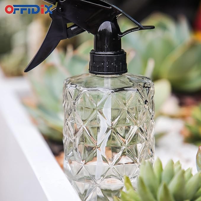 OFFIDIX Glass Spray Bottle, Plant Mister,Pressure Watering Can, Water Spray Bottle with Adjustable Nozzle, 0.35L/11.8oz Handheld Spray Bottles for Outdoor Indoor Garden, Plants, Cleaning Solutions