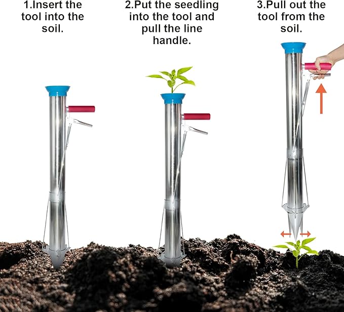 AIWFL Seedling Transplanter Long Handled Bulb Planter Tools Vegetable Young Plant Manual Plant Transplanter Stainless Steel Planting Garden Tools