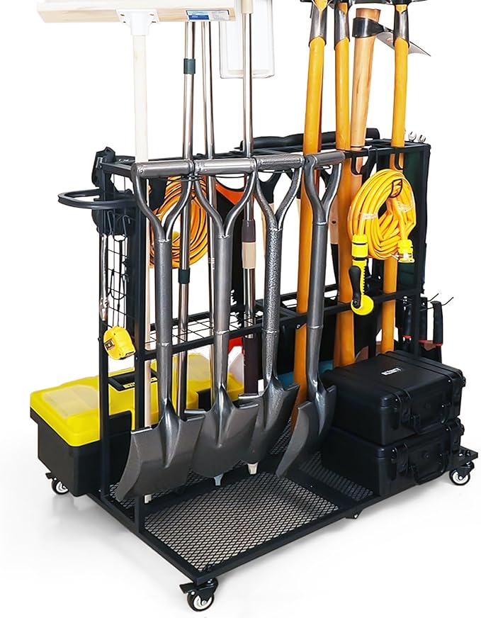 Garden Tool Organizer - Heavy Duty Garage Storage and Organization with Wheels - Large Garden Tool Storage Holder for Lawn Yard Patio Shed,Garage Shovel Rack
