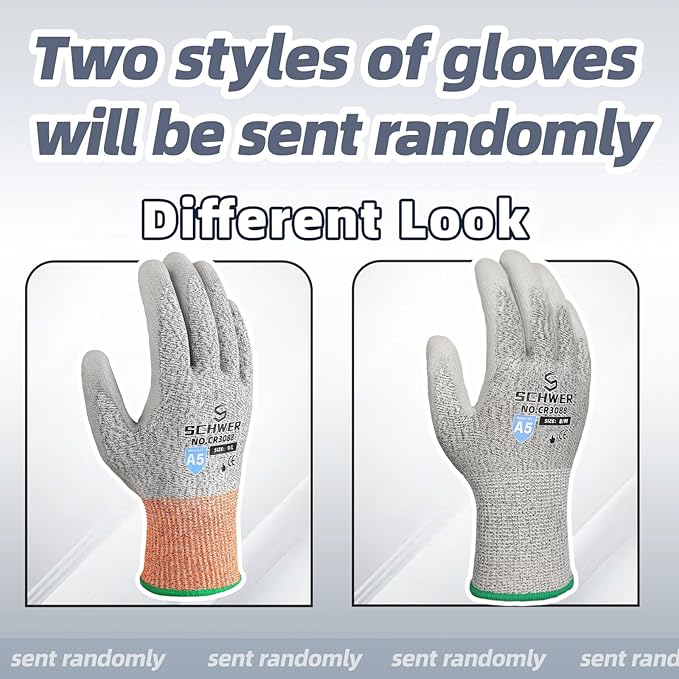 Schwer 12 Pairs ANSI A5 Cut Resistant Work Gloves, Cut Proof Gloves with PU Coating, Used for Metal Fabrication, WoodWorking, Construction, Non Slip, Durable, M, CR3088