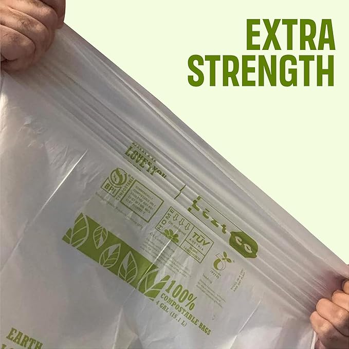 Compostable Garbage Bags | 8 Gallons, 50 Count, 28" x 21.6" | Waste Disposal bags for Kitchen | Plant-Based Starsealed Bags | Indoor & Outdoor | Food Scrap Waste Bags