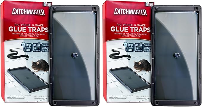 Catchmaster Rat & Mouse Glue Traps 8Pk, Large Bulk Rat Traps Indoor for Home, Pre-Scented Adhesive Plastic Tray for Inside House, Snake, Mice, & Spider Traps, Pet Safe Pest Control (Pack of 2)