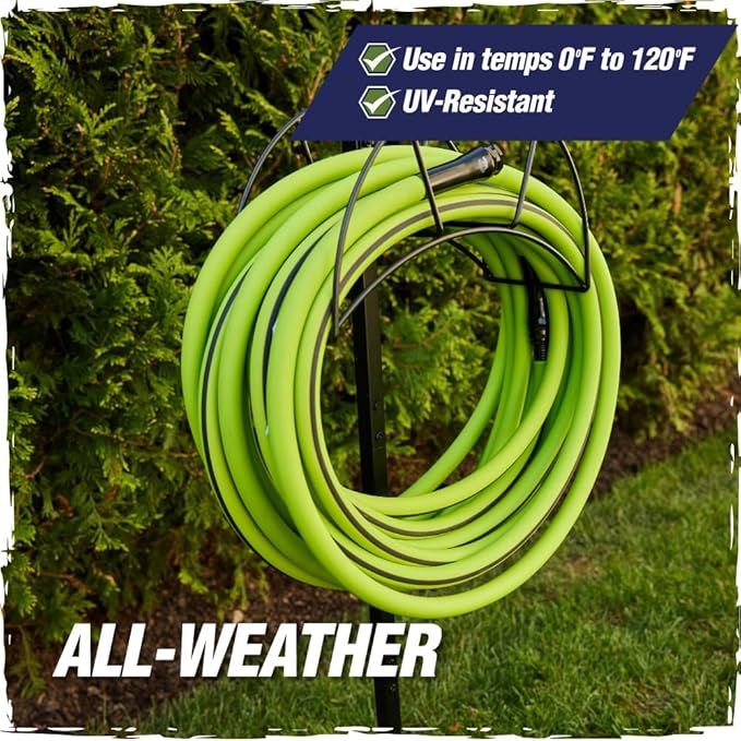 Rugged Rhino Heavy Duty Flexible Light Weight Garden Hose, 50ft x 5/8in, 4 Layer Leakproof Outdoor Gardening Tools, Watering Supplies, Powerful Water Pressure for Lawn, Flowers, Green Black