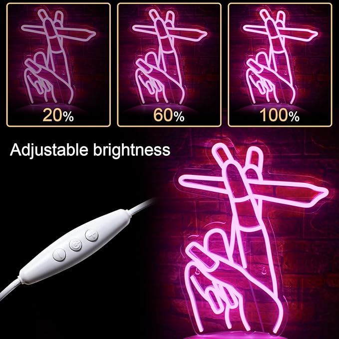 WLHOPE Pink Led Hand Neon Sign for Wall Decor Gesture USB Nail Hand Man Cave Neon Light Sign for Bedroom Home Bar Girls Room Nail Room Salon Party Decor Gift for Women
