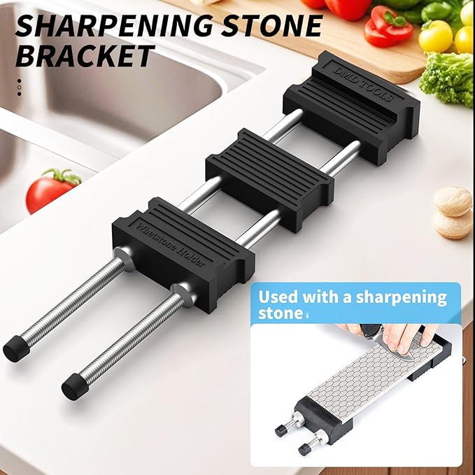 DMD Adjustable Whetstone Holder | Stainless Steel Sharpening Stone Base with Non-Slip Rubber | Secure Knife Sharpening for Kitchen, Workshop & Outdoor Use
