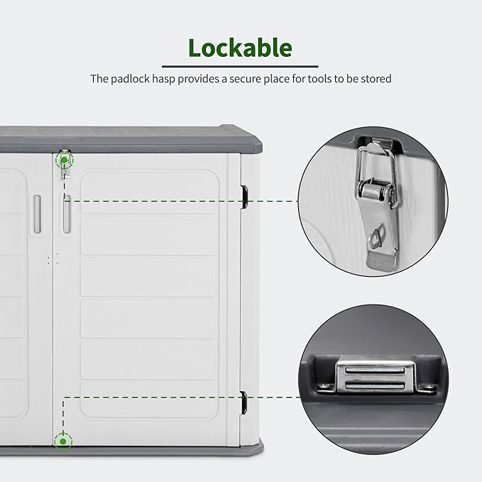 Macrout 25 Cu.Ft Small Plastic Outdoor Storage Cabinet with Floor, 4.3 x 2.5 ft Waterproof Resin Outdoor Storage Shed, Lockable Horizontal Shed for Garden and Patio