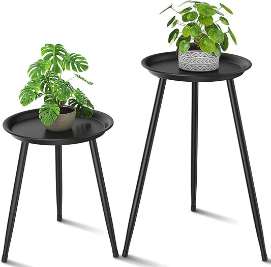 Indoor Plant Stand Metal Mid Century Tall Plant Table Flower Pots,Modern Plant Stand for Indoor Plants Outdoor Small Round Side Home Decor Shelf Heavy Duty Plant Holder End Table Black 2 Pack