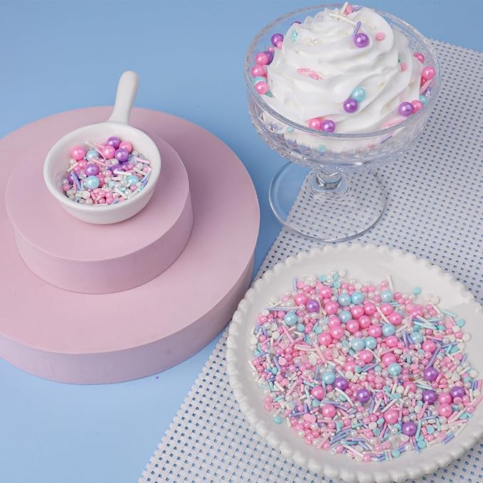 Pastel Sprinkles for Cake Decoratiing, Pink Purple Blue White Sprinkles Mix Jimmies, 130g/4.59oz, Confetti for Baking, Cookies, Cupcake, Ice Cream Toppings, Celebrations Wedding Shower Party Christmas Supplies