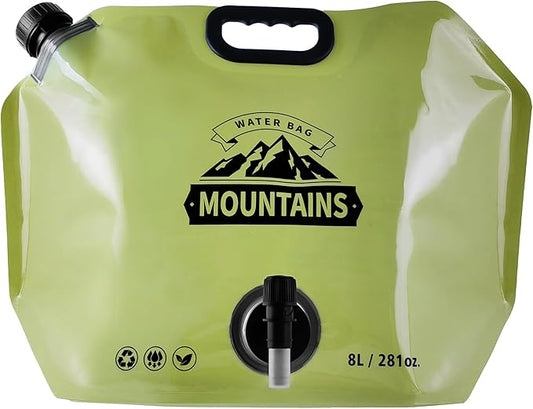 Collapsible 8L Water Storage Bag, BPA-Free Portable Folding Water Jug with Adjustable Faucet, Leakproof Emergency Water Bag for Camping, Hiking, Riding, Outdoor Sport (GREEN, 1)