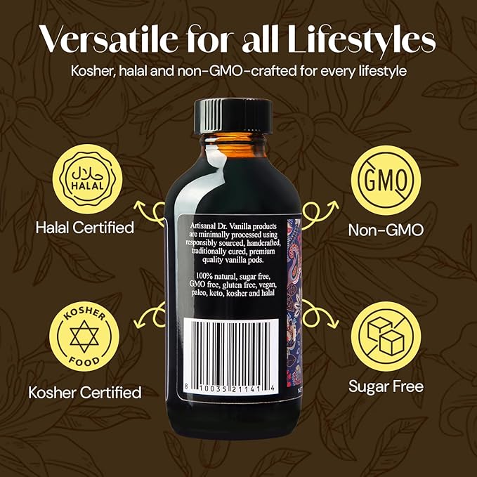 Alcohol-Free Natural Vanilla, Nature Sourced For Baking, Sweet Drinks And More, Small Batch Handcrafted From Madagascar Bourbon Vanilla Pods, 4 Oz Bottle