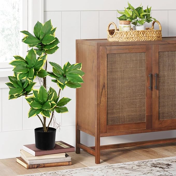 Artificial Tree 2.95Ft Faux Agave Plant Fake Tropical Yucca Palm Tree with 6 Heads in Pot Fake Dracaena Plants Tree for Home Decor Modern Office House Decoration Housewarming Gift Green