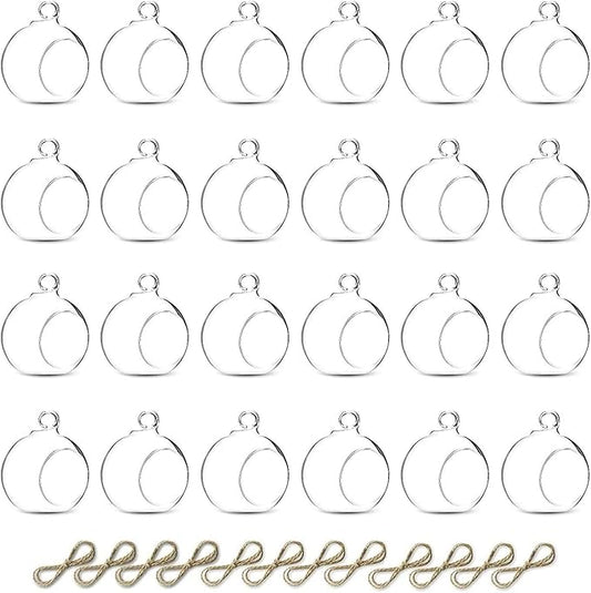 Nuptio 24 Pcs Hanging Glass Tealight Holder Globe 2.36" Diameter, Tea Light Candle Holders Wedding Christmas Halloween Home DIY Gifts, Garden Hanging Ornaments Outdoor Candle Holders