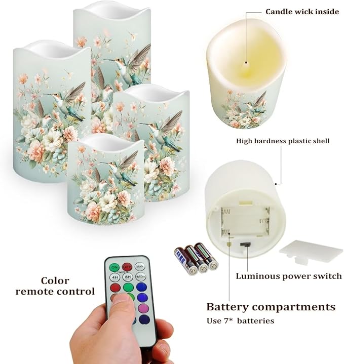 Ystardream Battery Operated LED Candles Set of 4 with Remote Control Timer Dancing Flame Pillar Candles Home Table Coastal Decorations