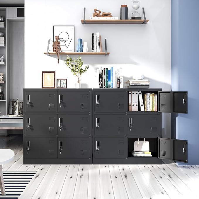 6 Doors Metal Lockers for Employees, Steel Storage Locker with Lock and Card Slot, Employee Lockers for Home, Office, School, Gym, Require Assembly(Black)