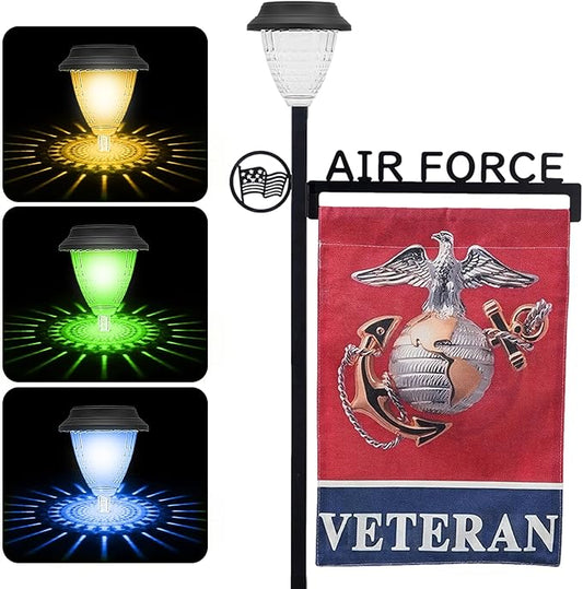 Air Force Garden Flag Stand Holder With Solar Light and American Flag Gift - Lawn Yard Stake for Outdoor Decor