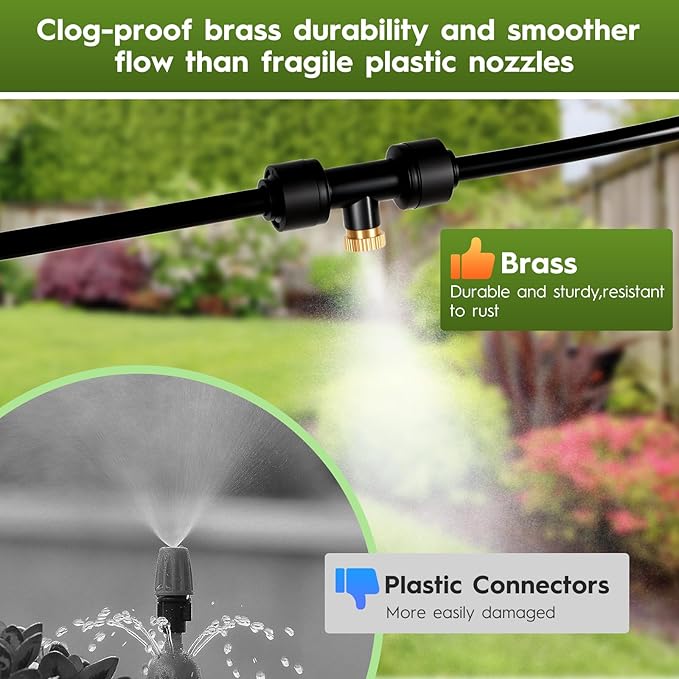 50FT Outdoor Misting Cooling System‌ - Patio Garden Kit with ‌Brass Nozzles & UV Tubing‌, DIY Install for ‌Pool, BBQ, Greenhouse‌, Water-Saving High Pressure Cooler